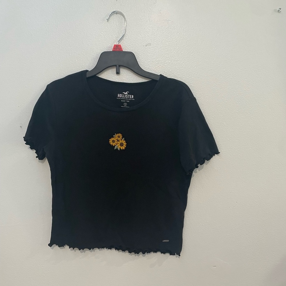 Black Sunflower Hollister Baby Tee ~ Size S